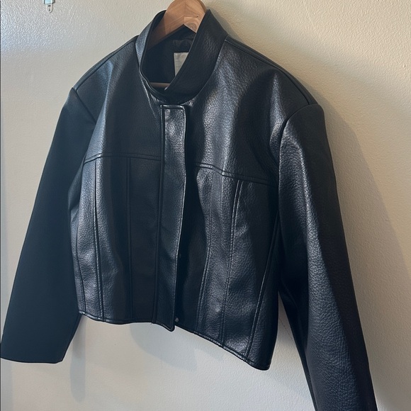 Avec Les Filles Black Cropped Vegan Leather Jacket - Size XL - Picture 9 of 13